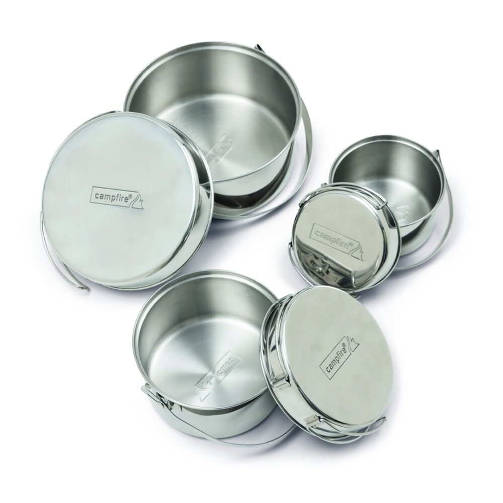 6pc Campfire Stainless Steel Pot Set Nesting Durable Camping Cookware