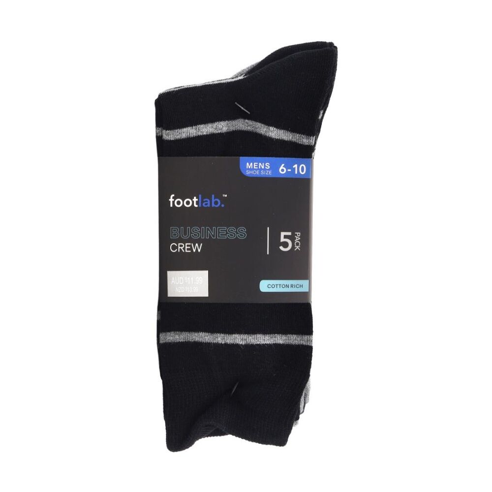 4x 5PK Footlab Mens Business Crew Socks Size 6-10 Cotton Rich Black W/ Stripe
