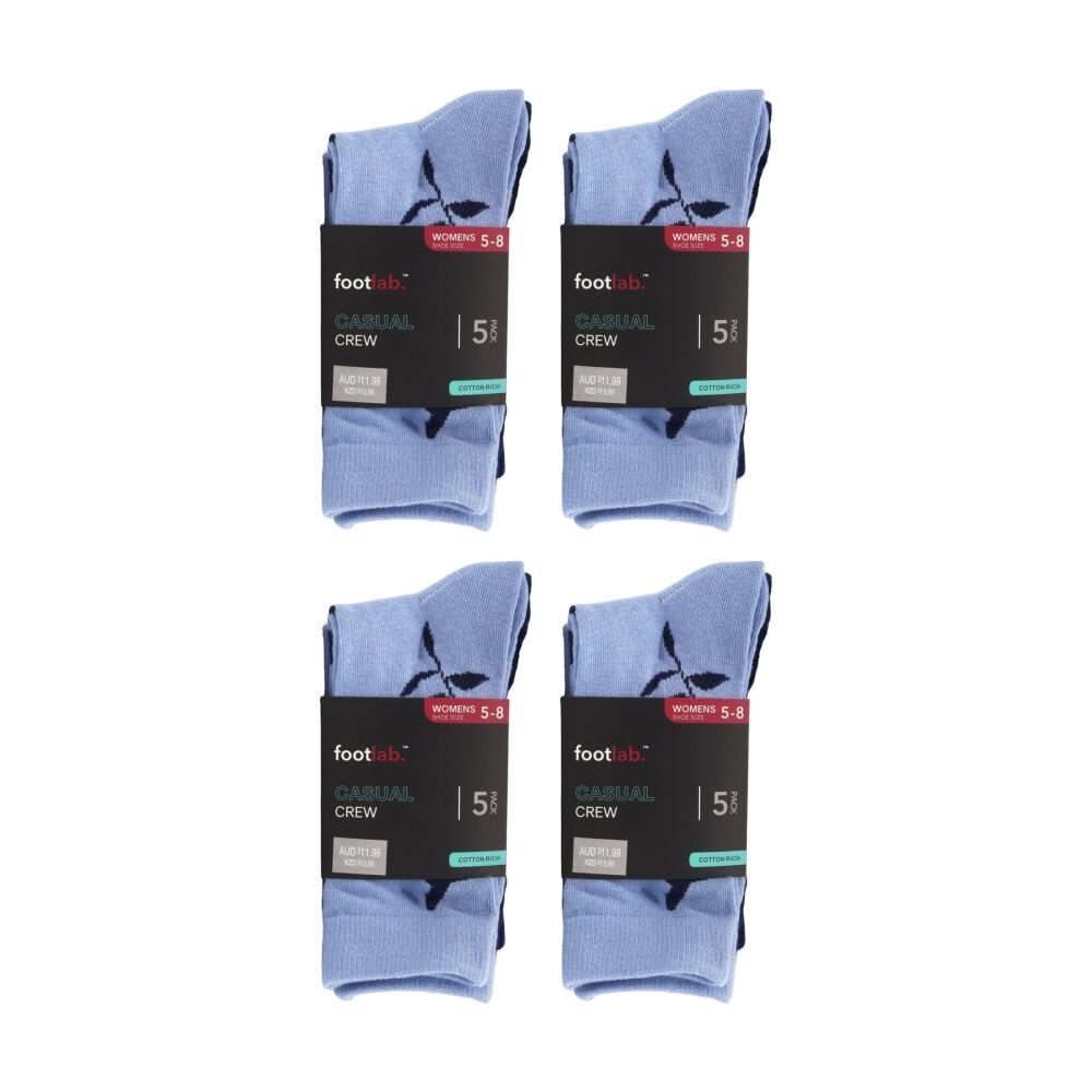 4x 5PK Footlab Women's Casual Crew Socks Cotton Rich Shoe Size 5-8