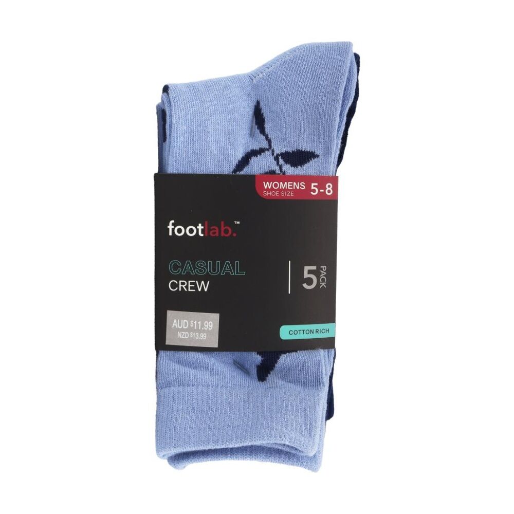 4x 5PK Footlab Women's Casual Crew Socks Cotton Rich Shoe Size 5-8