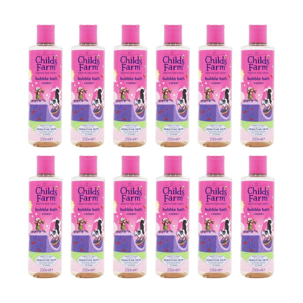 12PK Childs Farm Sensitive Skin Experts Bubble Bath Cherry Scented 250ml