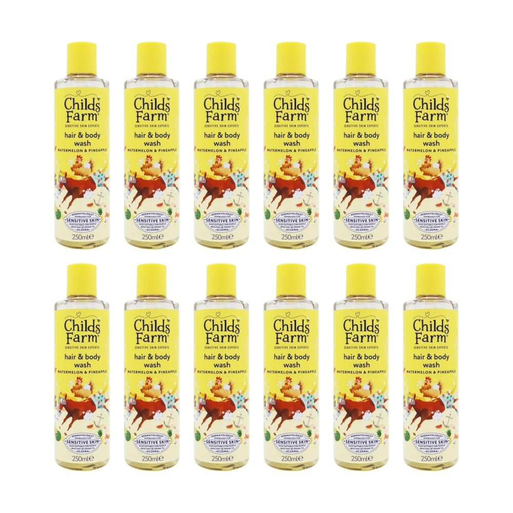 12PK Childs Farm Kids Hair & Body Wash Watermelon Pineapple Scented 250ml