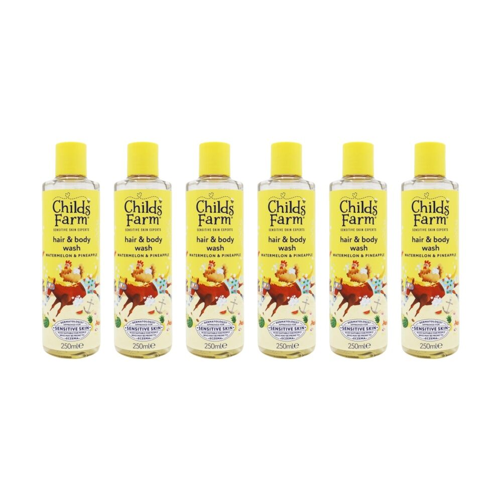 6PK Childs Farm Kids Hair & Body Wash Watermelon Pineapple Scented 250ml