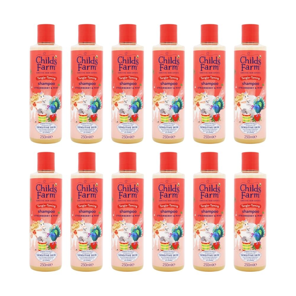 12PK Childs Farm Shampoo Sensitive Skin Experts Tangle Taming Strawberry 250ml