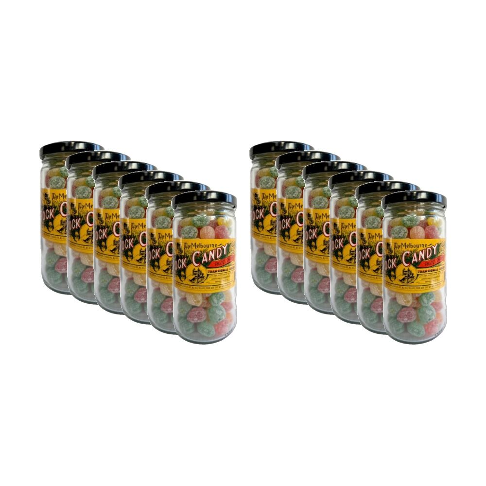 12PK Melbourne Rock Candy Tradition Hard Boiled Sweets Lollies Fruit Drops