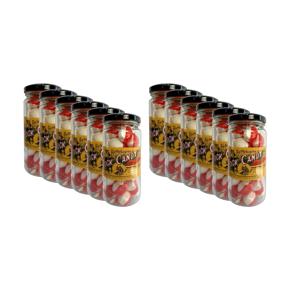 12PK Melbourne Rock Candy Tradition Hard Boiled Sweets Strawberries & Cream