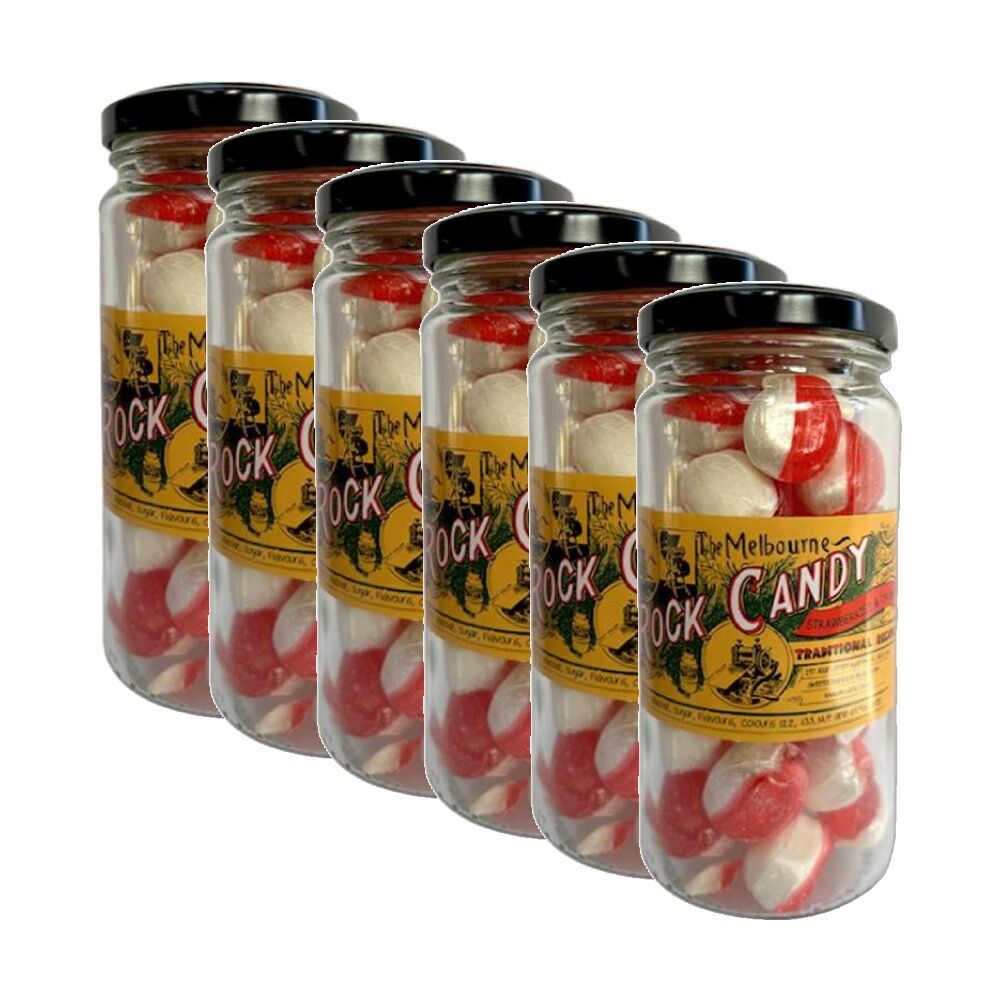 6PK Melbourne Rock Candy Tradition Hard Boiled Sweets Strawberries & Cream