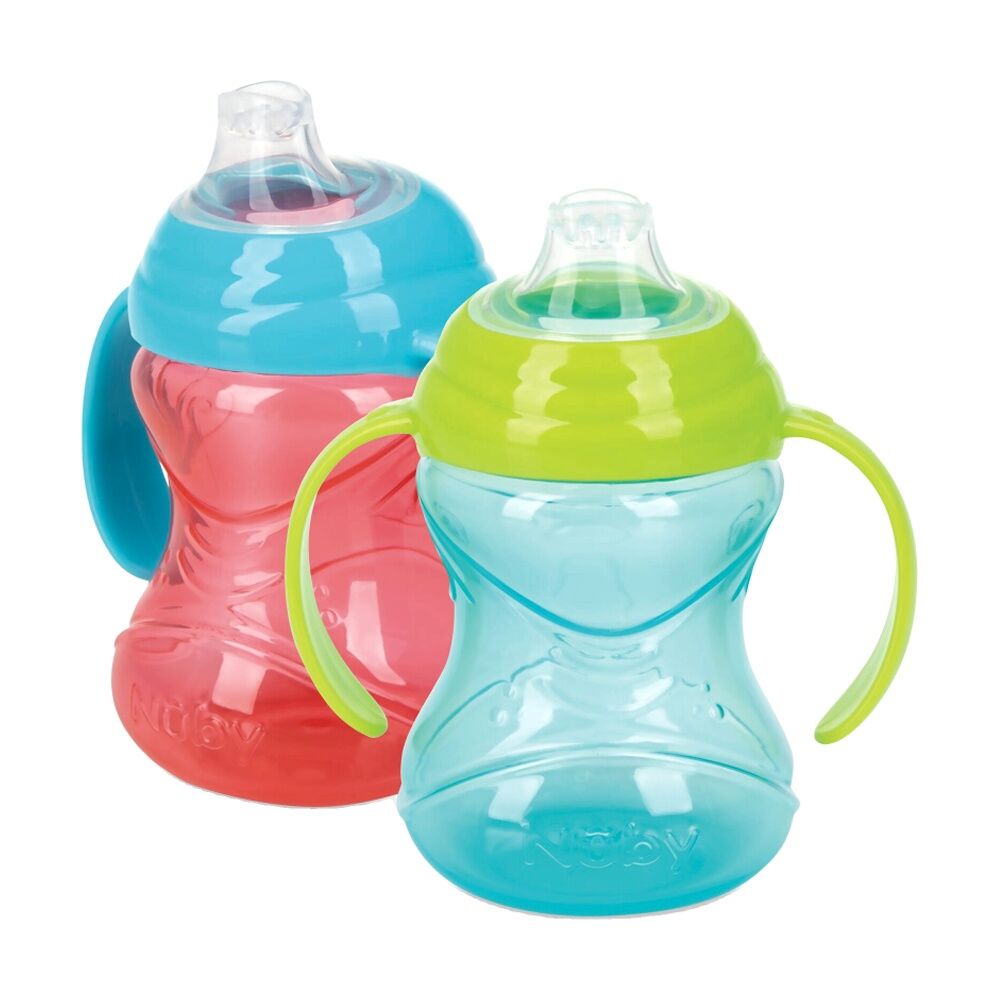 2pc Nuby Clik-It Soft Spout Grip N Sip Toddler Cup 300ml Orange/Teal 4m+