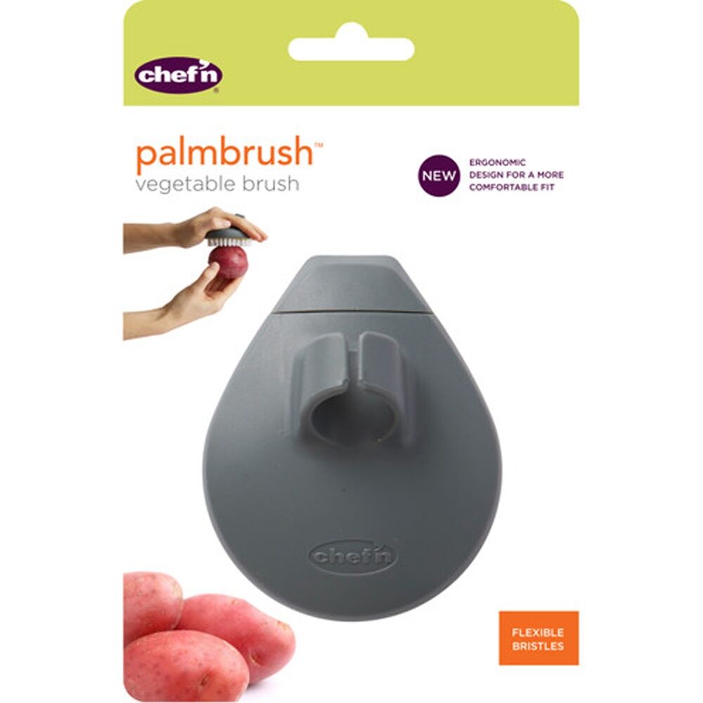 2PK Chef'n PalmBrush Vegetable Brush Ergonomic Design Flexible Bristles 9cm