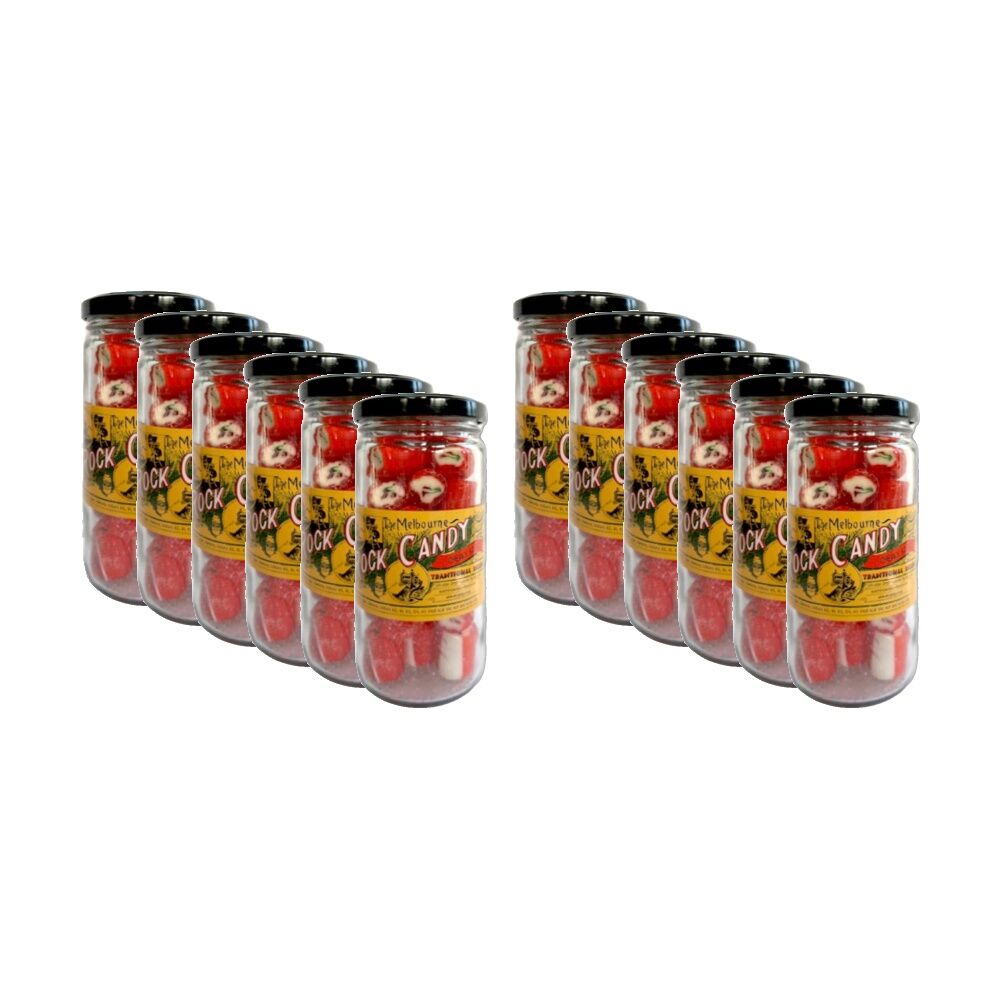12PK Melbourne Rock Candy Tradition Hard Boiled Sweets Lollies Cherry