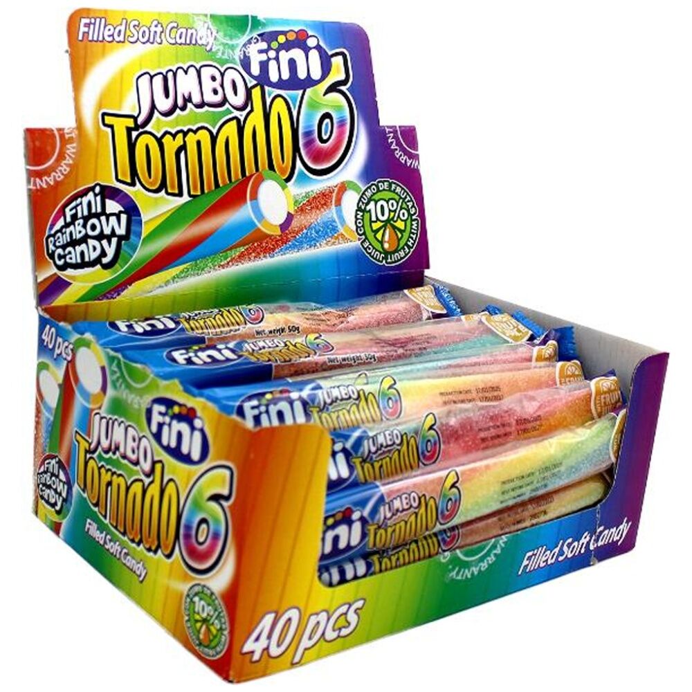 40PK Fini Sour Jumbo Tornado Bars 50g Soft Ranbow Lollies/Gummies