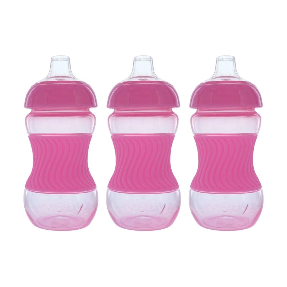 3x Nuby Mini Gripper Soft Spout Sippy Cup Touch-Flo Valve 180ml Assorted 6m+