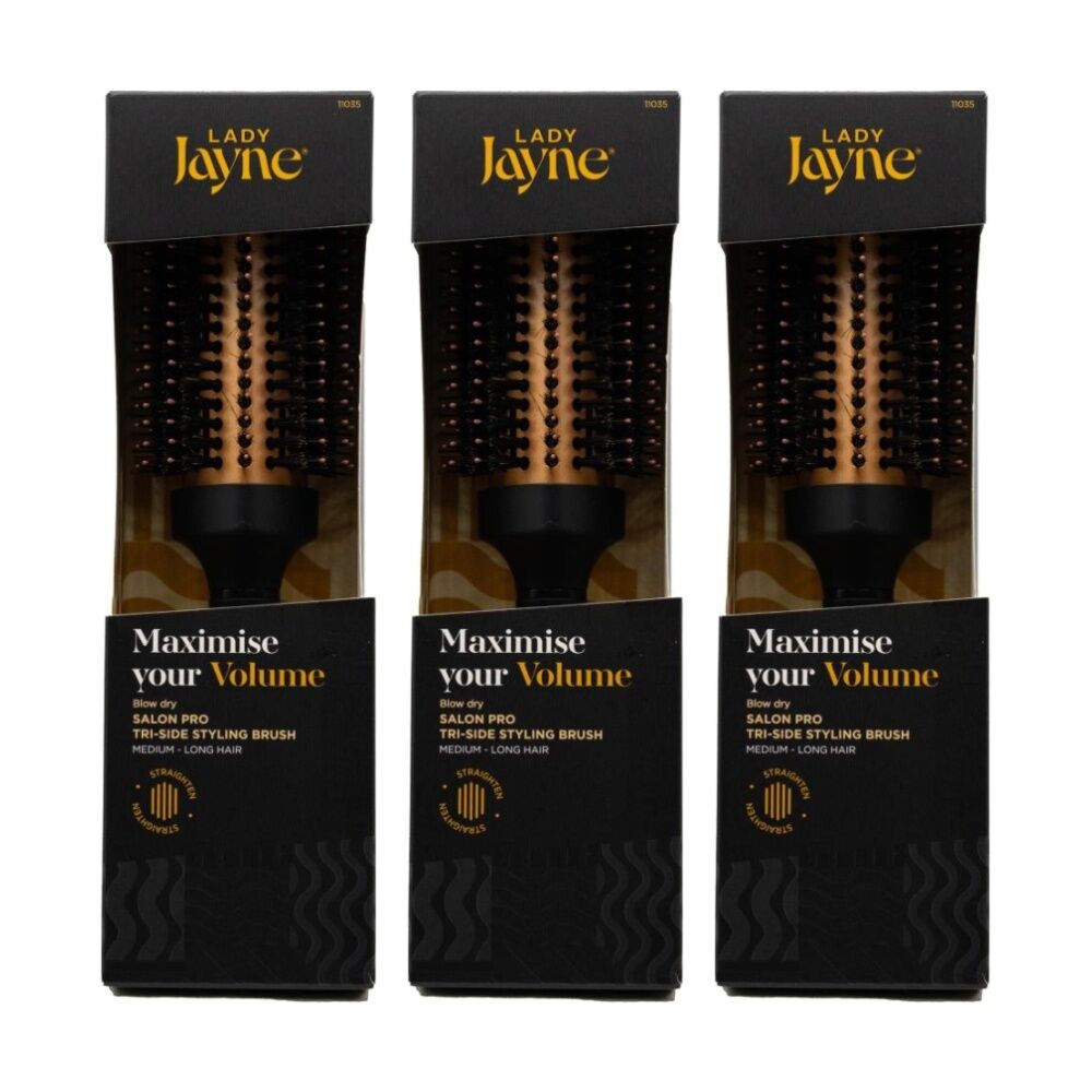 3PK Lady Jayne Tri-Side Styling Brush Volume For Medium - Long Hair Black