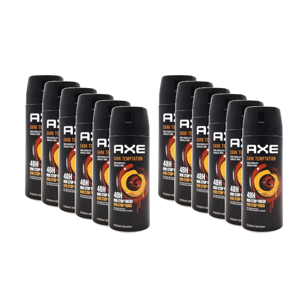 12PK AXE Deodorant Bodyspray Dark Temptation 48H Non Stop Dark-Chocolate 150mL