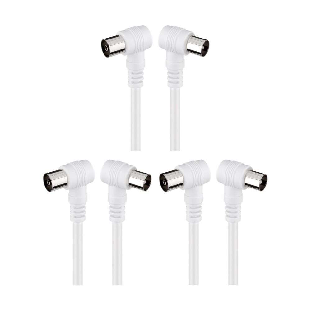 3PK Goobay Angled Antenna Cable <70 dB M/F 10M Double Shielded Coax - White