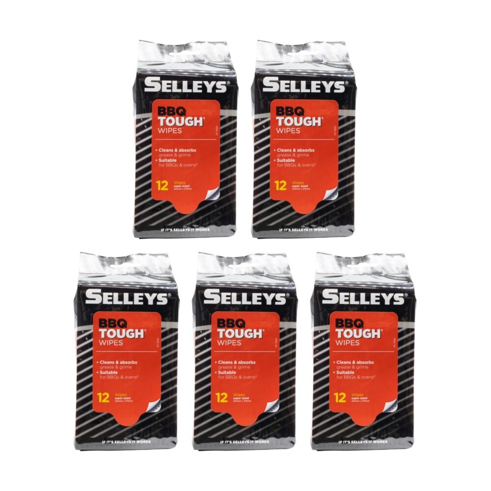 5x 12pc Selleys Wipes BBQ Tough Super Sized Cleaning Sponge Wipe Set 250x275mm