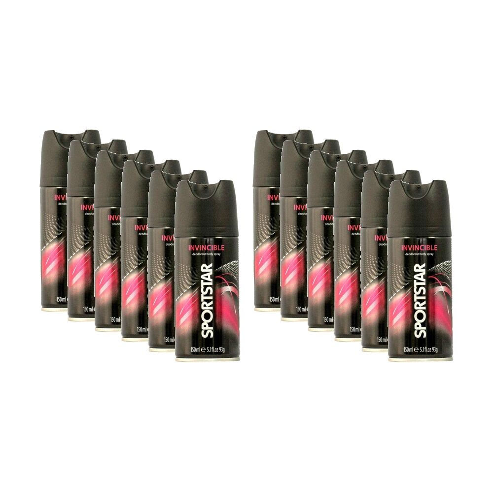 12PK Sportstar Men's Deodorant/Body Spray Aerosol 150mL Invincible