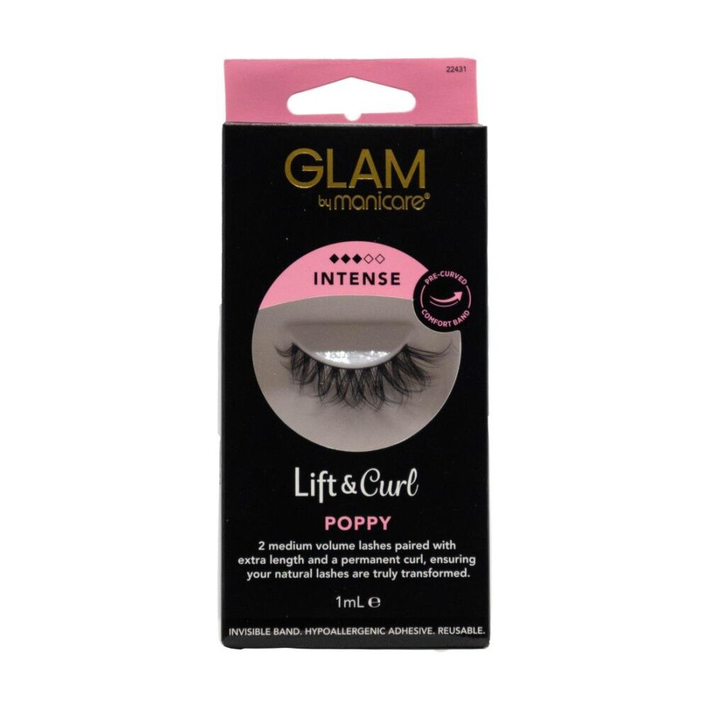 6PK Manicare Glam Lift & Curl 2 Wispy Lashes W/ Comfort Band 1ml Intense Poppy