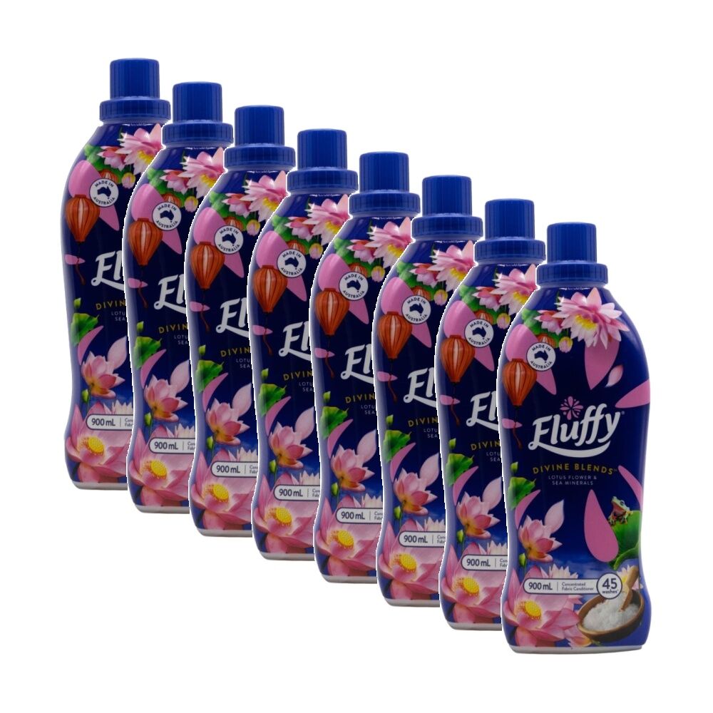 8PK Fluffy Concentrated Fabric Conditioner 900mL Lotus Flower & Sea Minerals