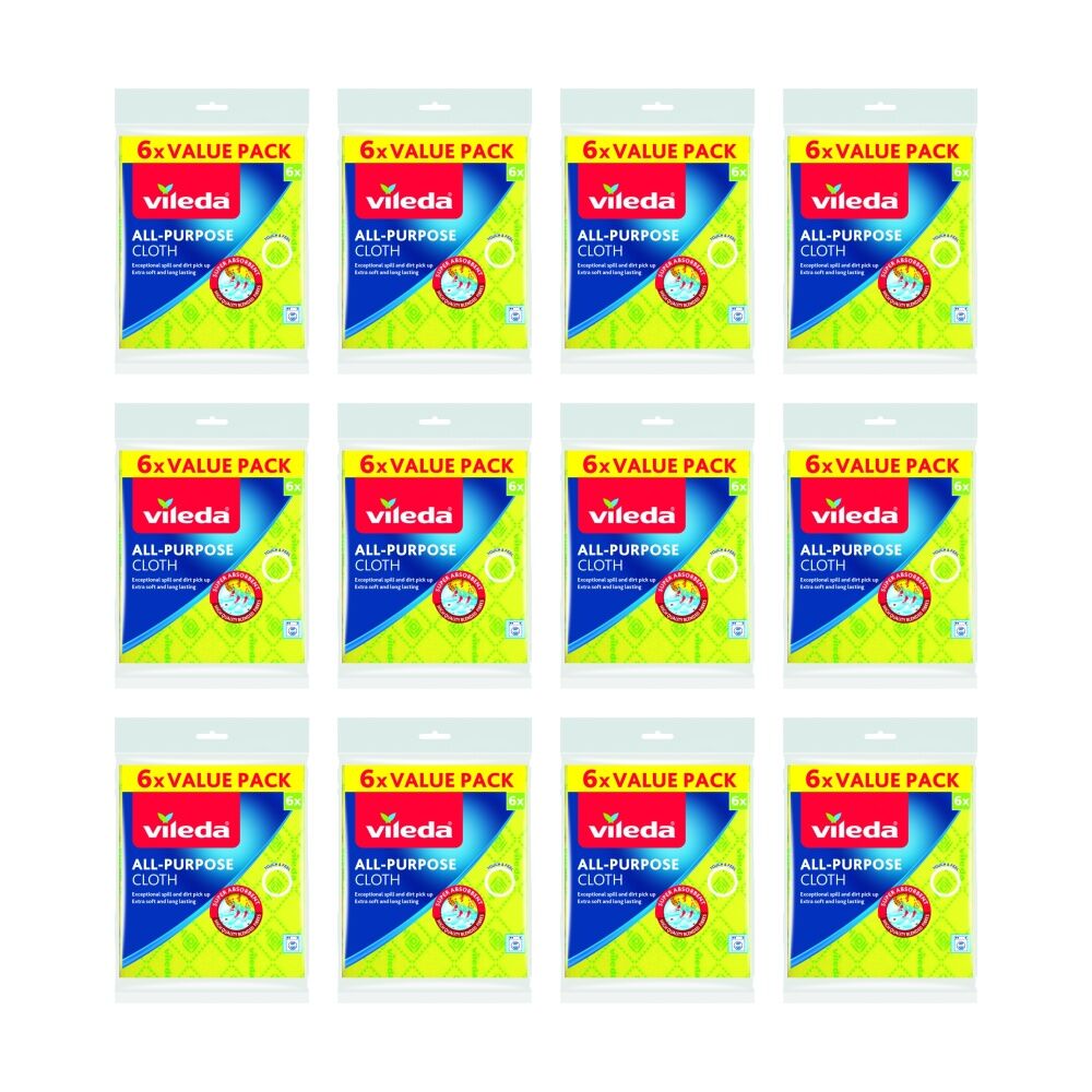 12x6pc Vileda All-Purpose Cloth Microfibre Blend Absorbent 29x40cm
