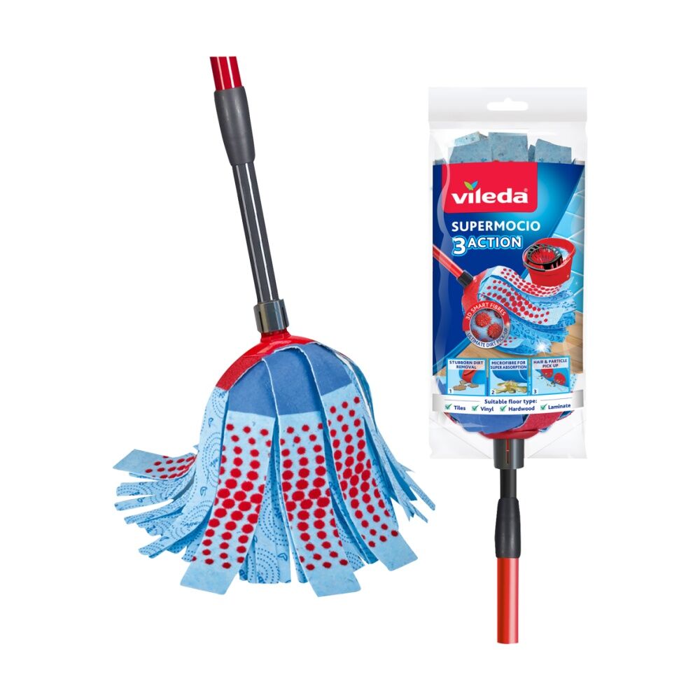 Vileda SuperMocio 3 Action Mop Telescopic Handle Three Cleaning Zones