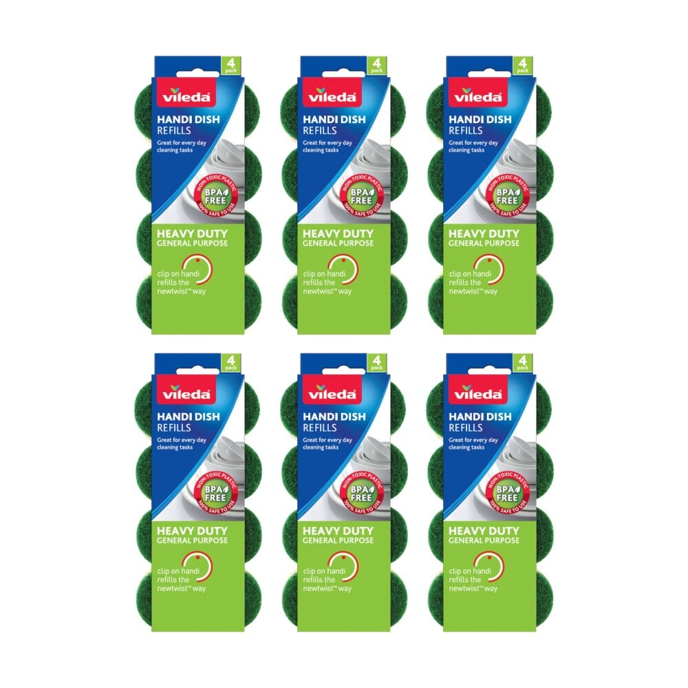 6x4pc Vileda Handi Dish Heavy Duty Refills Durable Cleaning Sponges