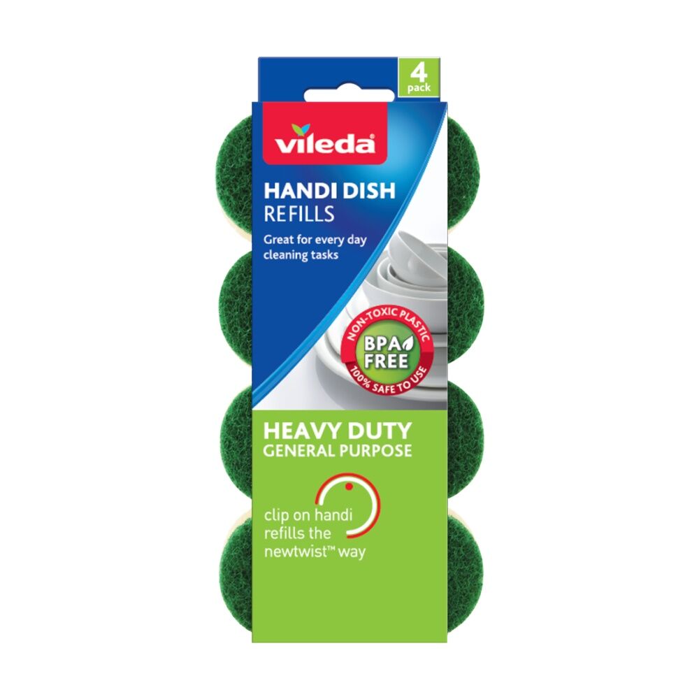 6x4pc Vileda Handi Dish Heavy Duty Refills Durable Cleaning Sponges