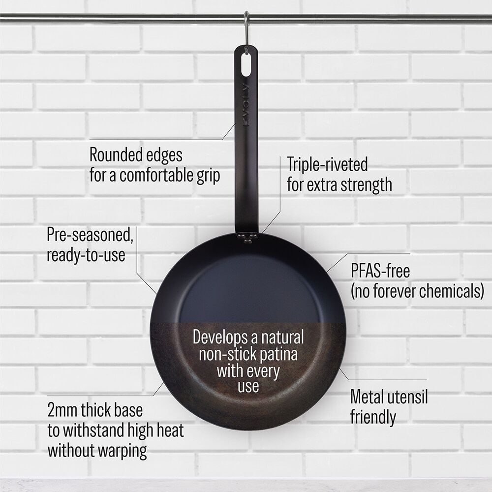 Evolv Pre-Seasoned Heavy Gauge Fast Heat Carbon Steel Fry Pan 24cm