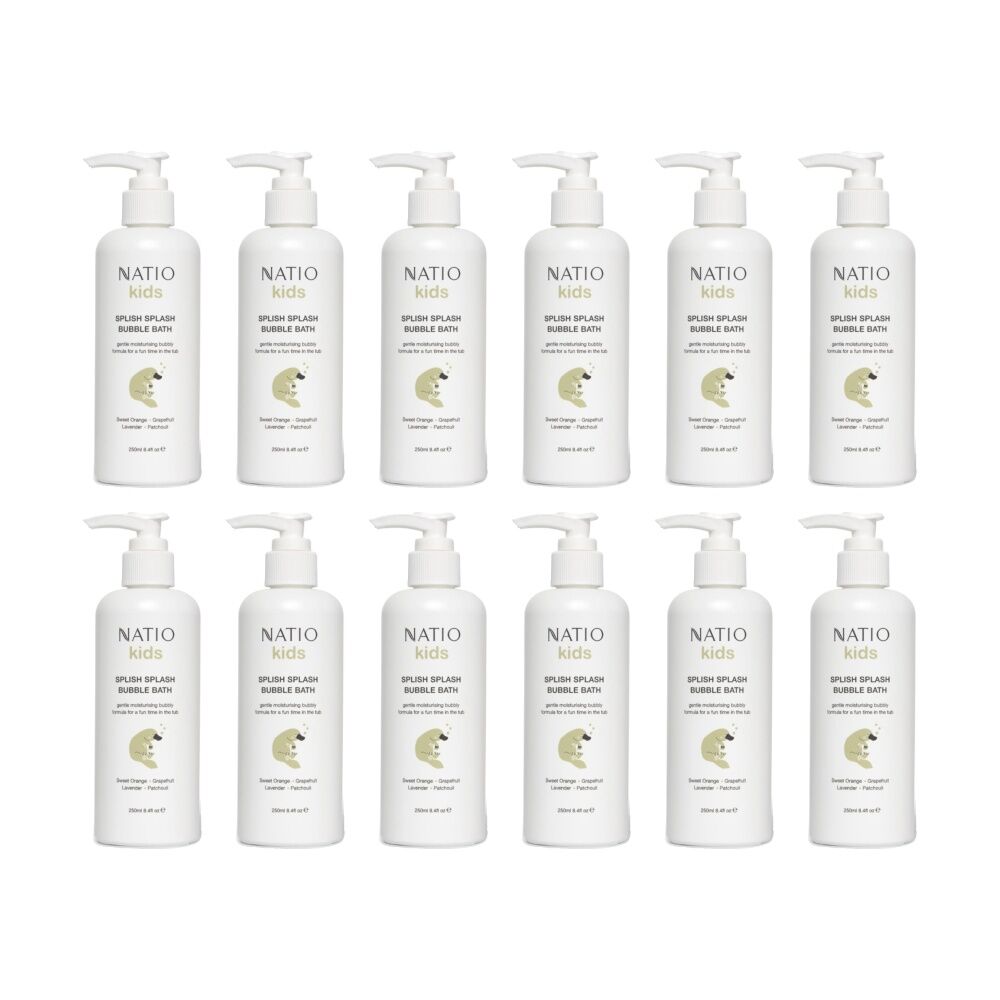 12PK Natio Kids Bubble Bath Splish Splash Sweet Orange Grapefruit Lavender 250mL