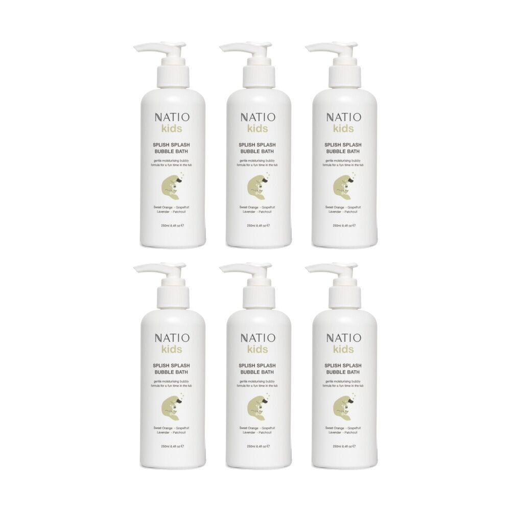 6PK Natio Kids Bubble Bath Splish Splash Sweet Orange Grapefruit Lavender 250mL