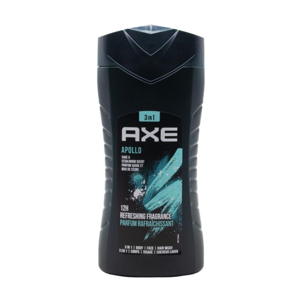 12PK Axe 3 In 1 Wash Body Face Hair Apollo Sage Cedarwood Fragrance 250mL