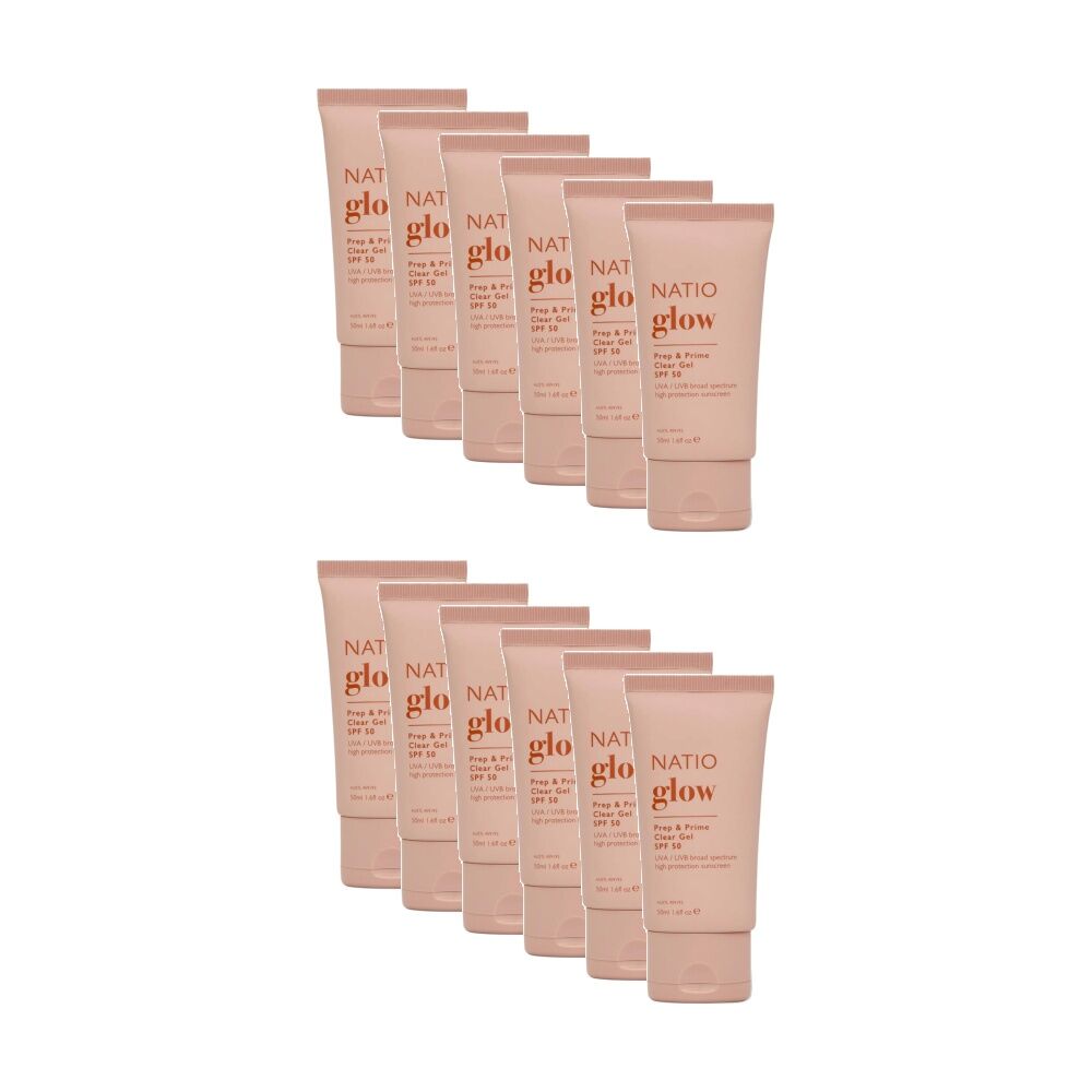 12x Natio Prep Prime Glow Clear Gel Broad Spectrum SPF50 High Protection 50mL