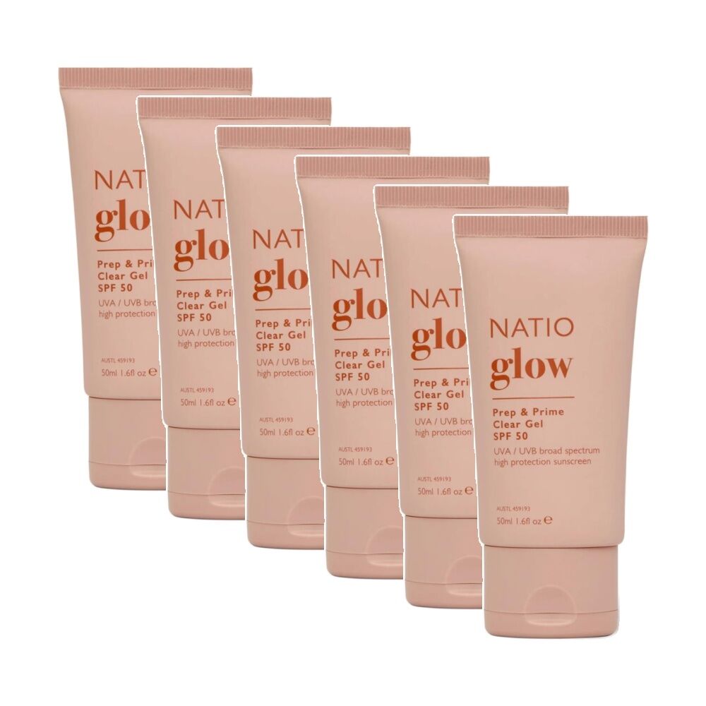 6x Natio Prep Prime Glow Clear Gel Broad Spectrum SPF50 High Protection 50mL