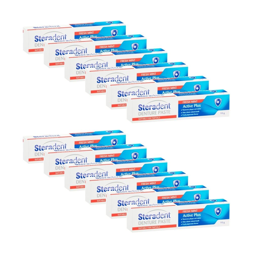 12PK Steradent Denture Paste Active Plus Fresh Mint Oral Care For Partials 115g