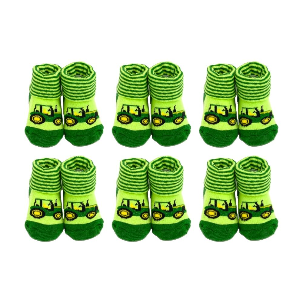 6PK John Deere 0-6M Baby Tractor Cotton Blend French Terry Cuff Booties