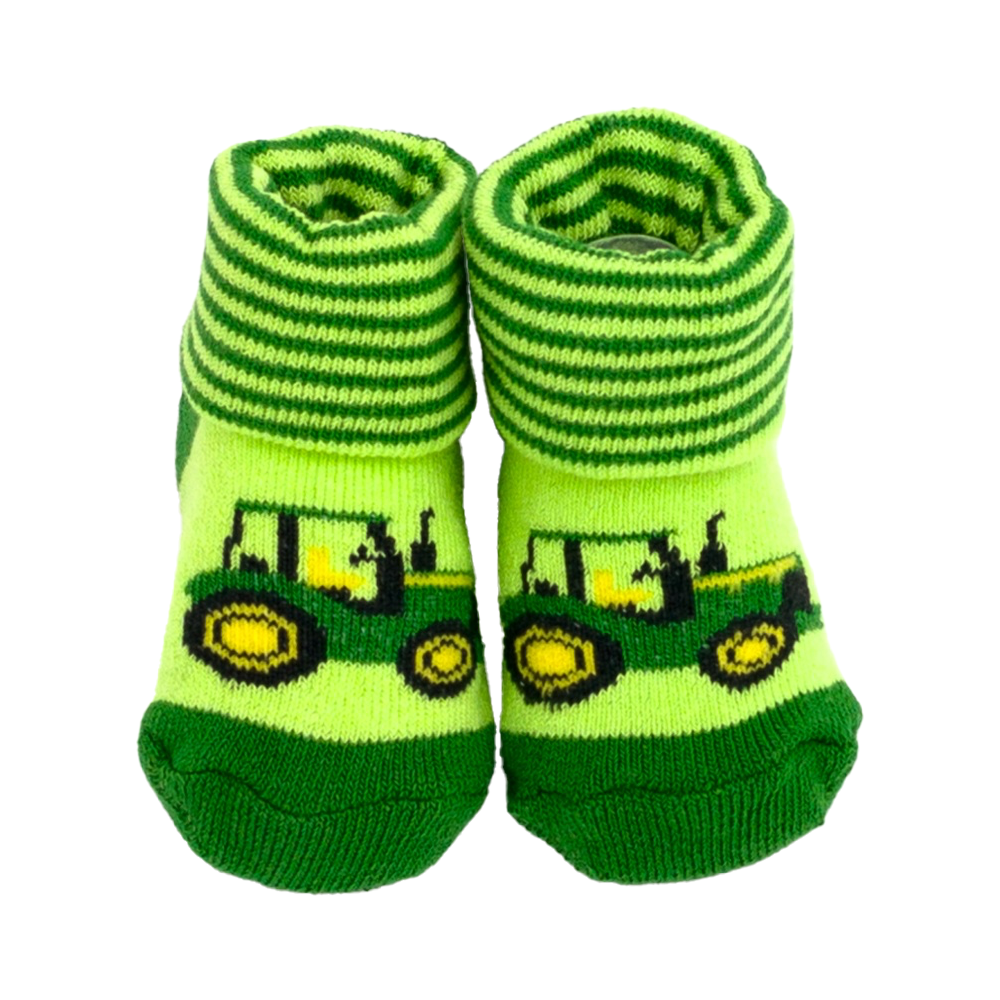 6PK John Deere 0-6M Baby Tractor Cotton Blend French Terry Cuff Booties