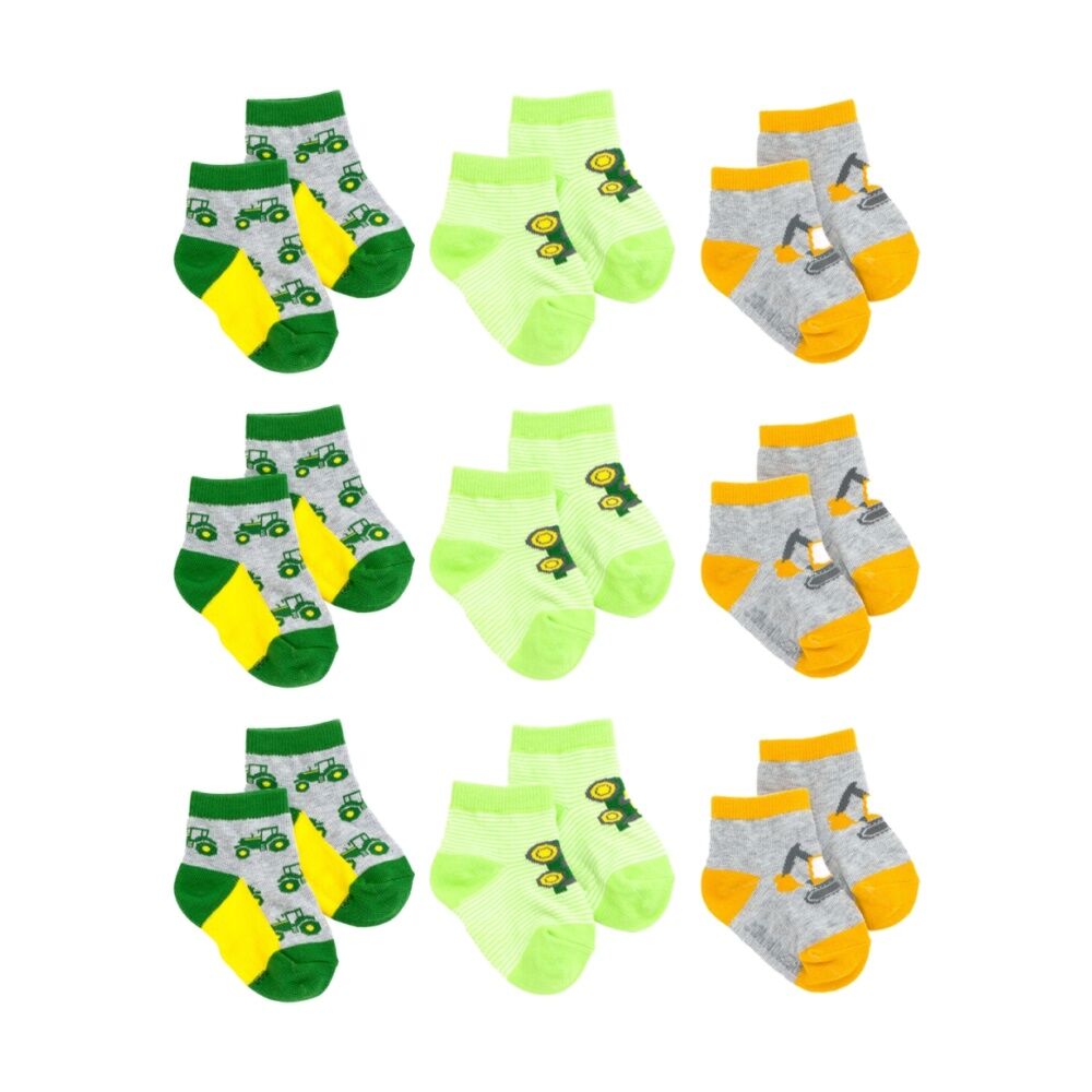 3x 3pc John Deere 6-12M Shortie Truck Design Cotton Blend Socks For Babies