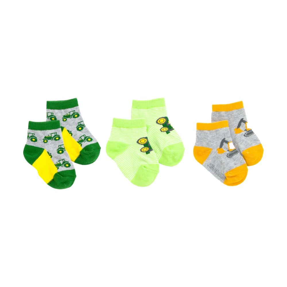 3x 3pc John Deere 6-12M Shortie Truck Design Cotton Blend Socks For Babies