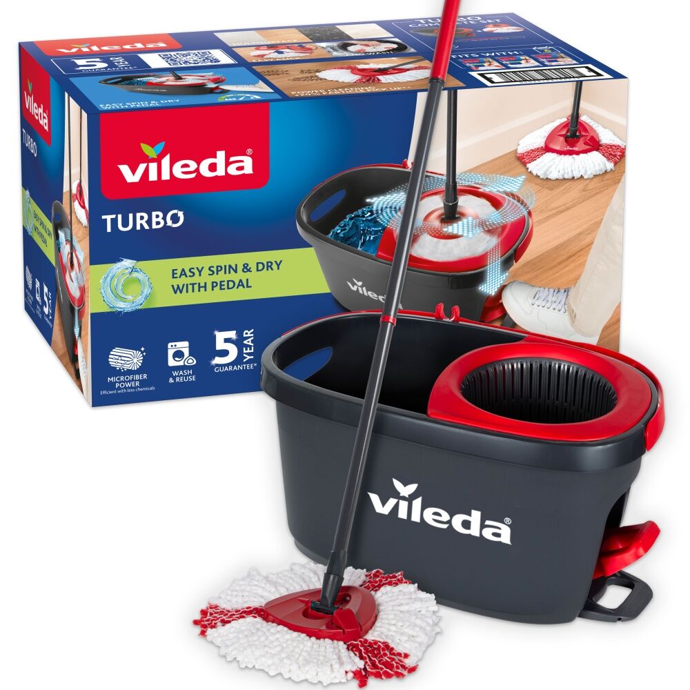 Vileda Easy Wring Clean Turbo Spin Mop Bucket Set Cleaning Kit