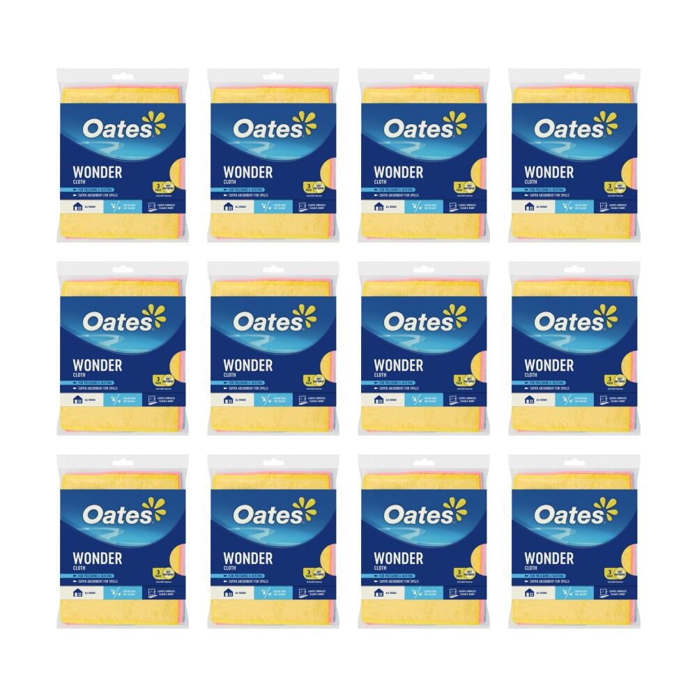 12x3pc Oates Wonder Cloth Natural Fibre Super Absorbent Multi-Purpose