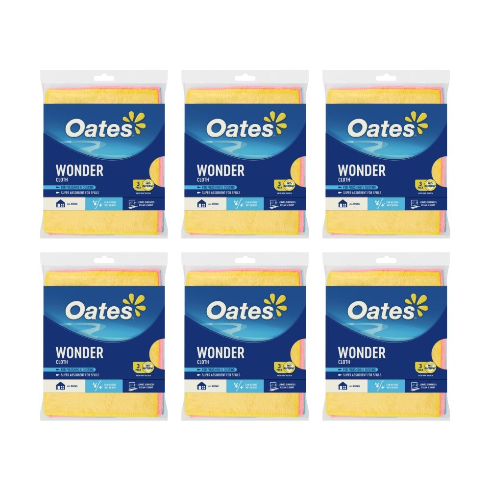 6x3pc Oates Wonder Cloth Natural Fibre Super Absorbent Multi-Purpose