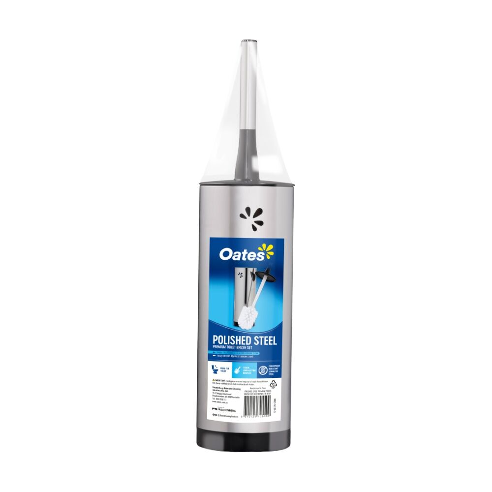 2PK Oates Polished Steel Premium Toilet Brush Set Fingerprint Resistant