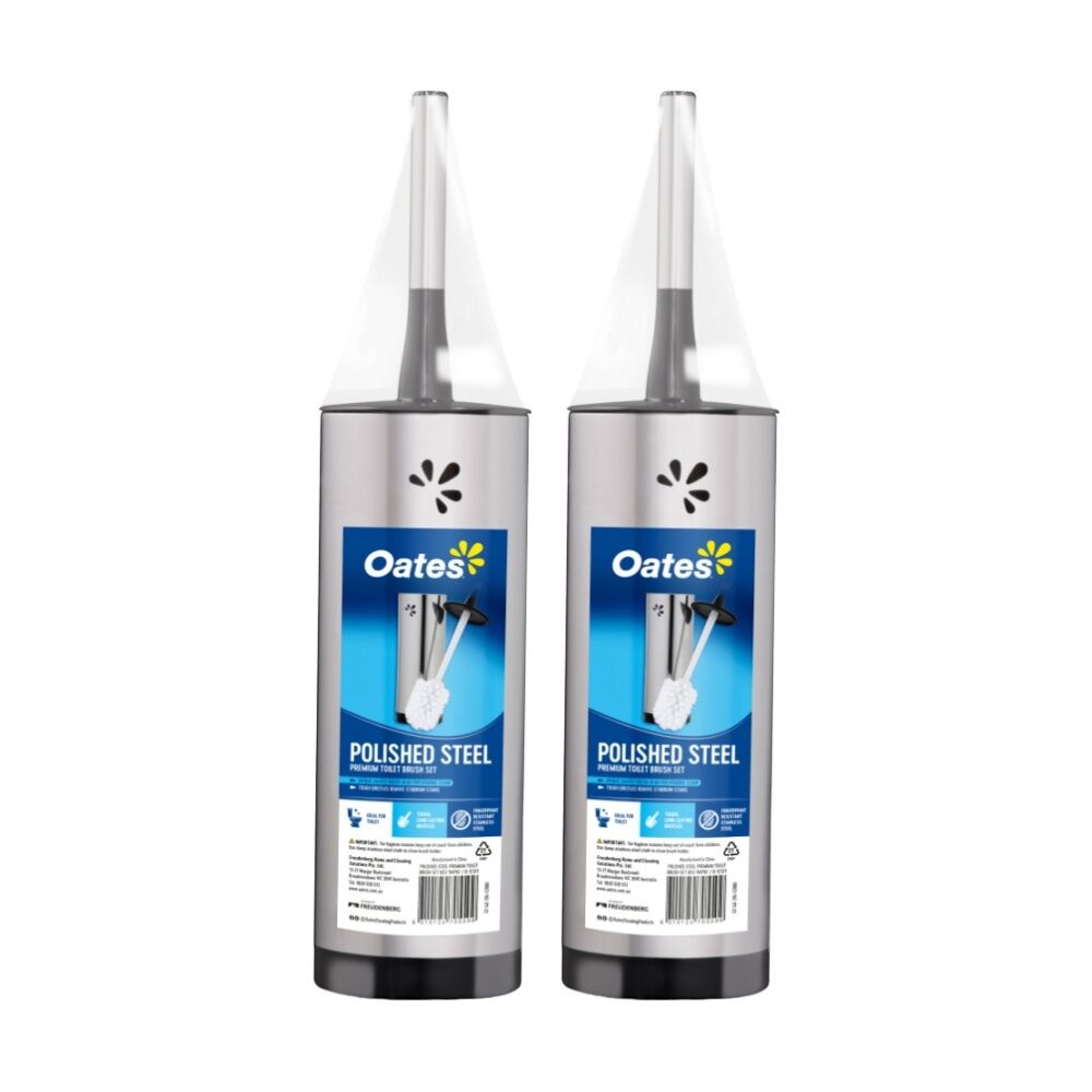 2PK Oates Polished Steel Premium Toilet Brush Set Fingerprint Resistant