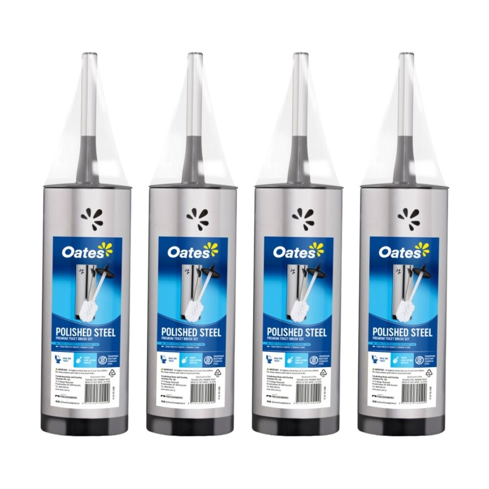 4PK Oates Polished Steel Premium Toilet Brush Set Fingerprint Resistant