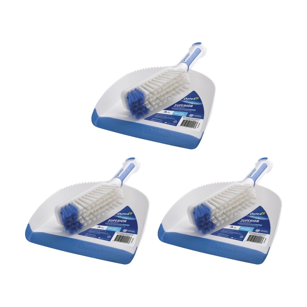 3PK Oates Superior Grip Dustpan Set Electrostatic Rubber Edge Handle