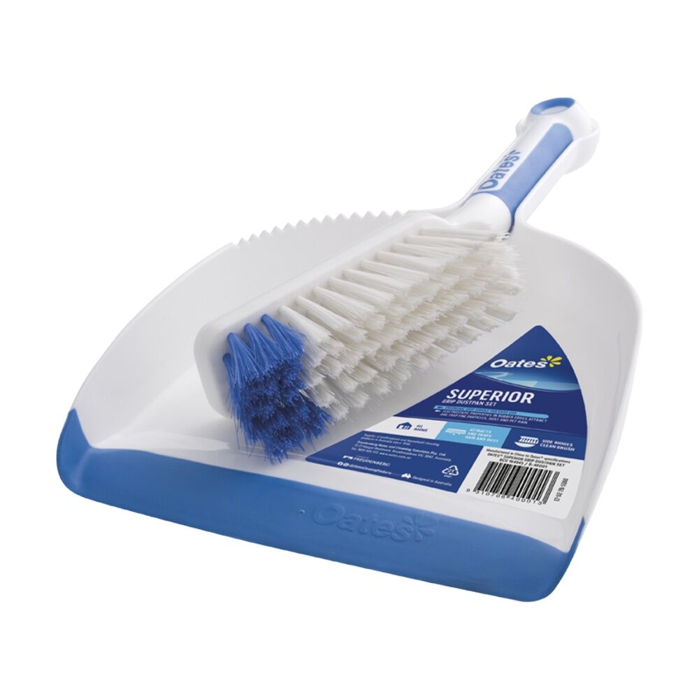 3PK Oates Superior Grip Dustpan Set Electrostatic Rubber Edge Handle