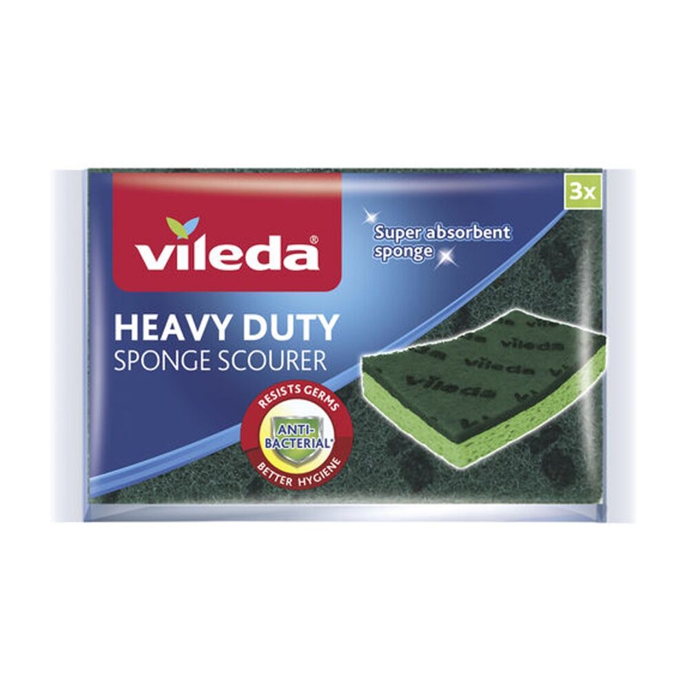 6x3pc Vileda Anti-Bac Cellulose Heavy Duty Sponge Scourer Antibacterial