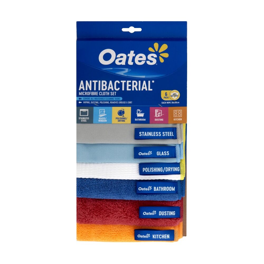 10x6pc Oates Antibacterial Microfibre Cloth Set Colour Coded Hygienic
