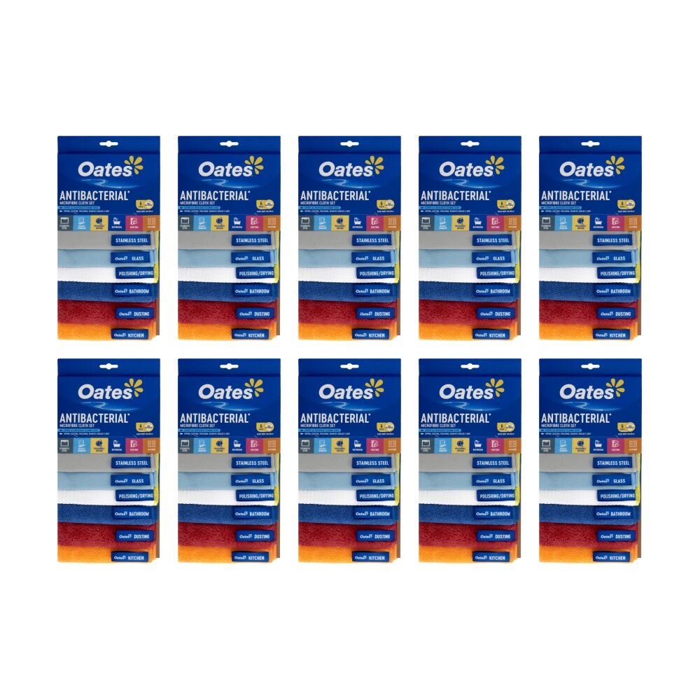 10x6pc Oates Antibacterial Microfibre Cloth Set Colour Coded Hygienic