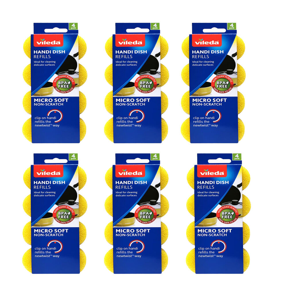 6x4pc Vileda Handi Dish MicroSoft Refills Non-Scratch Cleaning Sponges